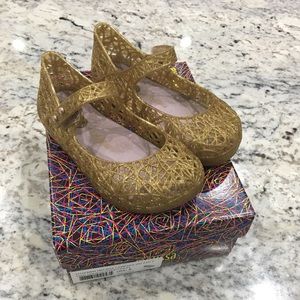 Mini Melissa Campana ZigZag Gold Glitter MaryJanes